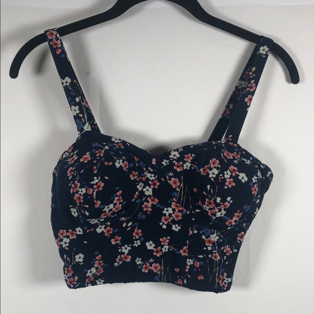 Floral Print Navy Corset Bustier Style Crop Tank Top‎